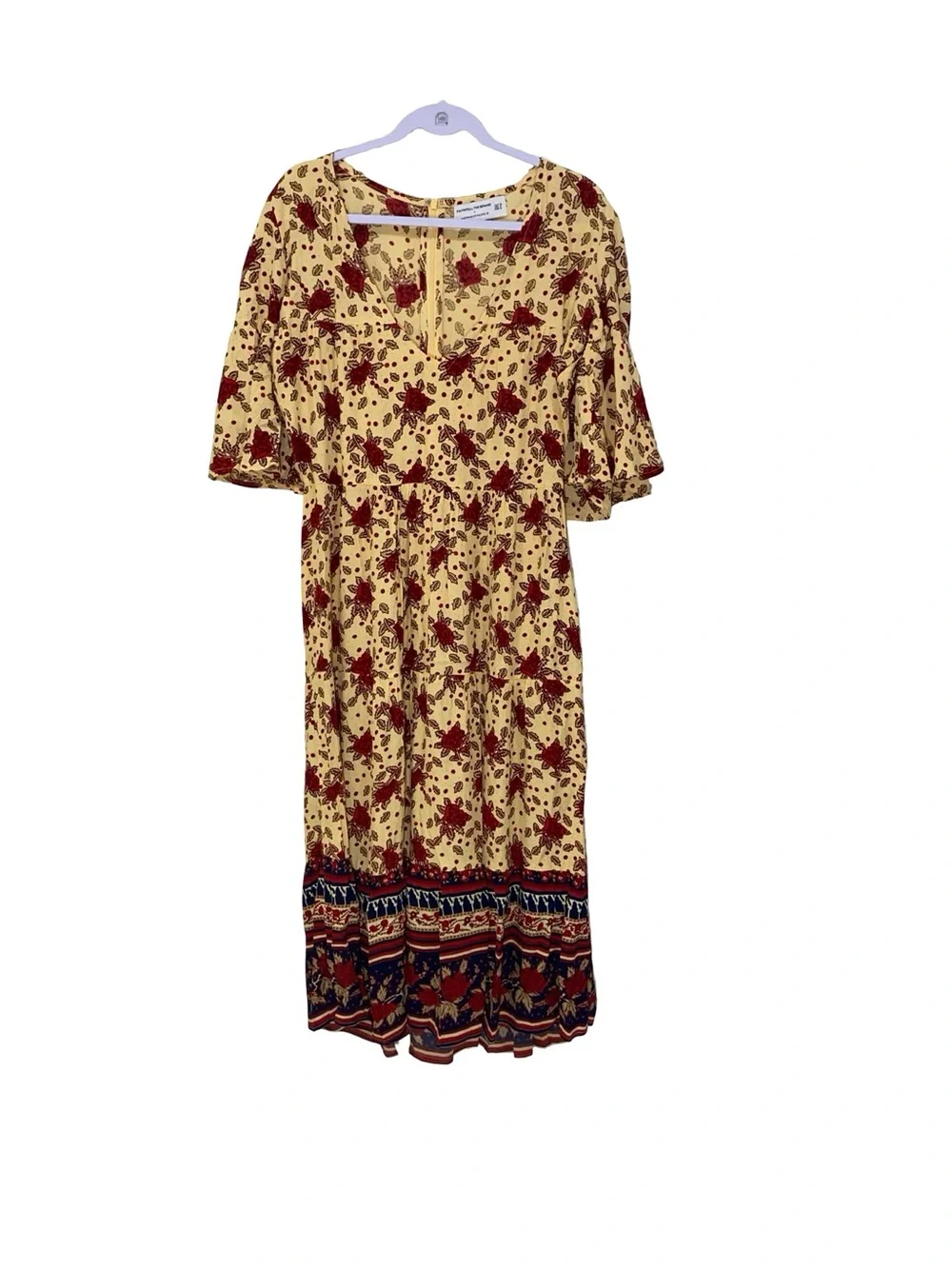 Faithfull The Brand x Anthropologie Floral Midi Dress‎ - Yellow/Red Rose, Size 6